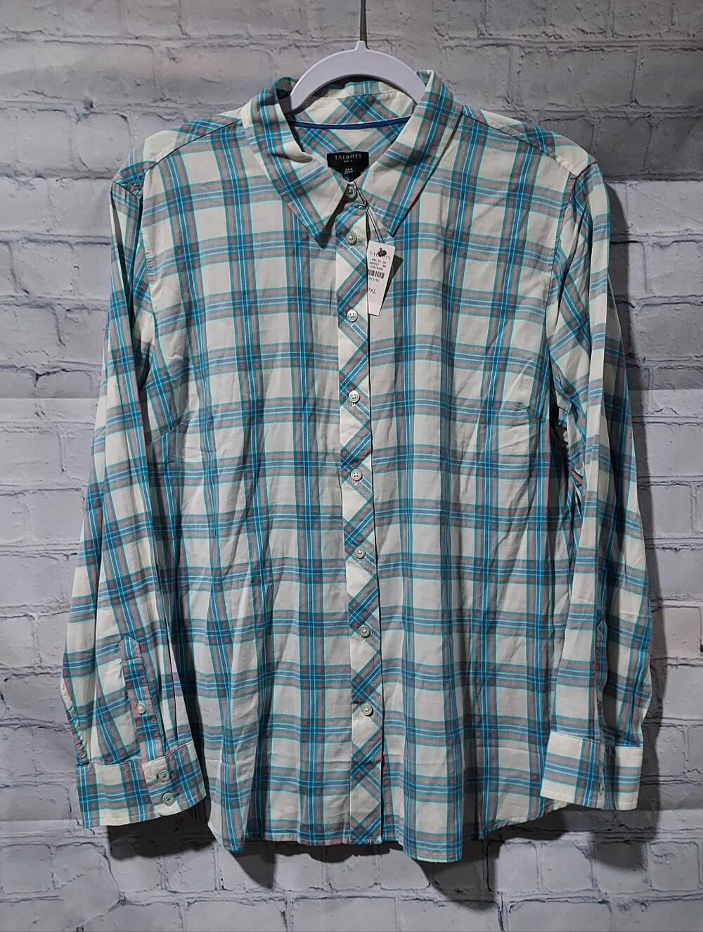 Talbots XL Petite Blue Plaid Cotton Rayon Button Down Casual Western Shirt NWT